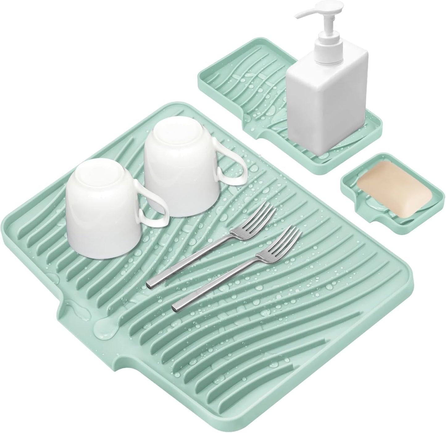 TIKNIK Silicone Dish Drying Mat for Kitchen Counter, Dish Drying Pad, Non-Slip Drain Pad with Built-in Drain, Heat Resistant Stone Drying Mat(40 L x 33 W cm, Grey)