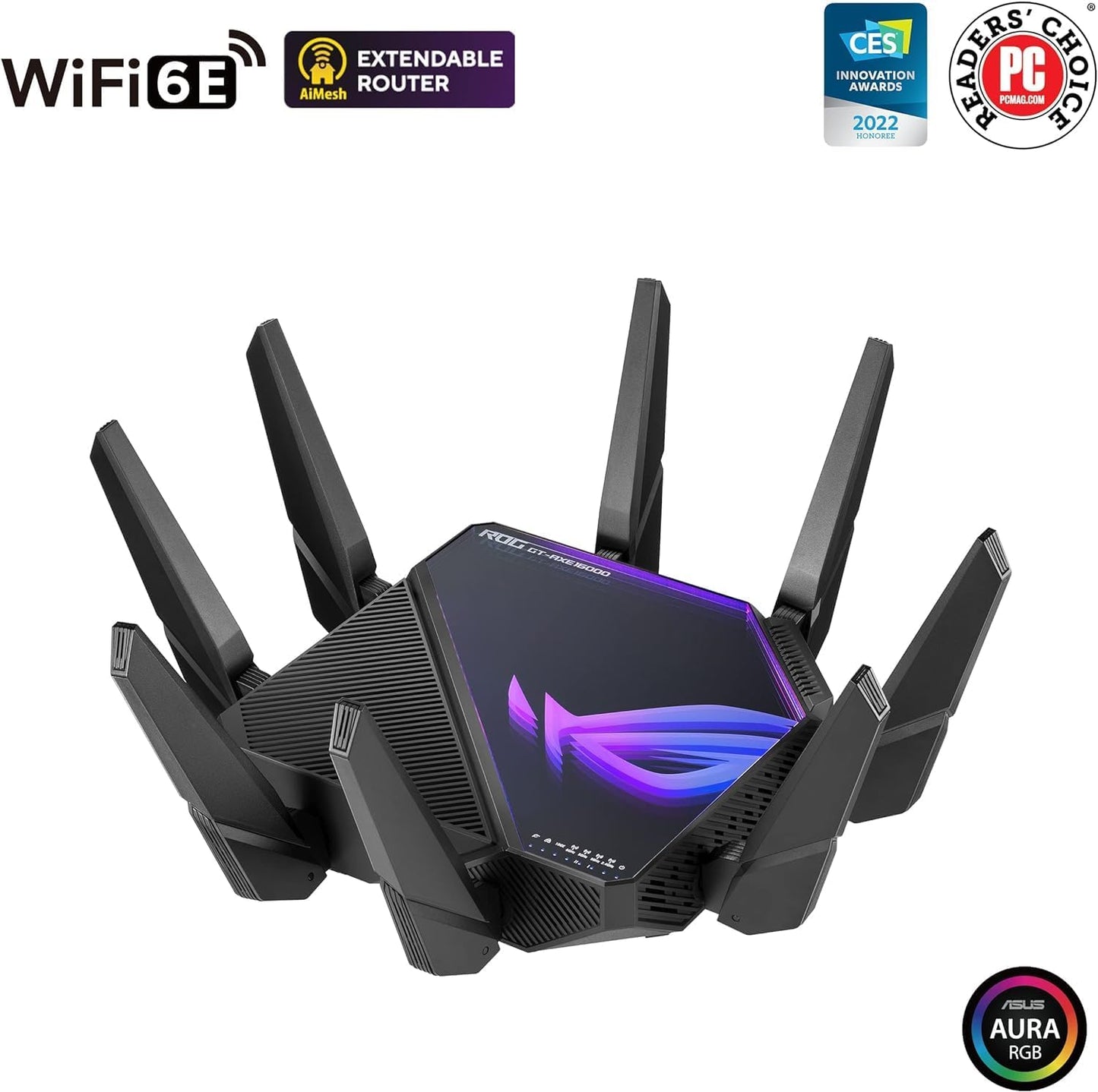 ASUS ROG Rapture WiFi 6E Gaming Router (GT-AXE16000) - Quad-Band, 6 GHz Ready, Dual 10G Ports, 2.5G WAN Port, AiMesh Support, Triple-Level Game Acceleration, Lifetime Internet Security, Instant Guard