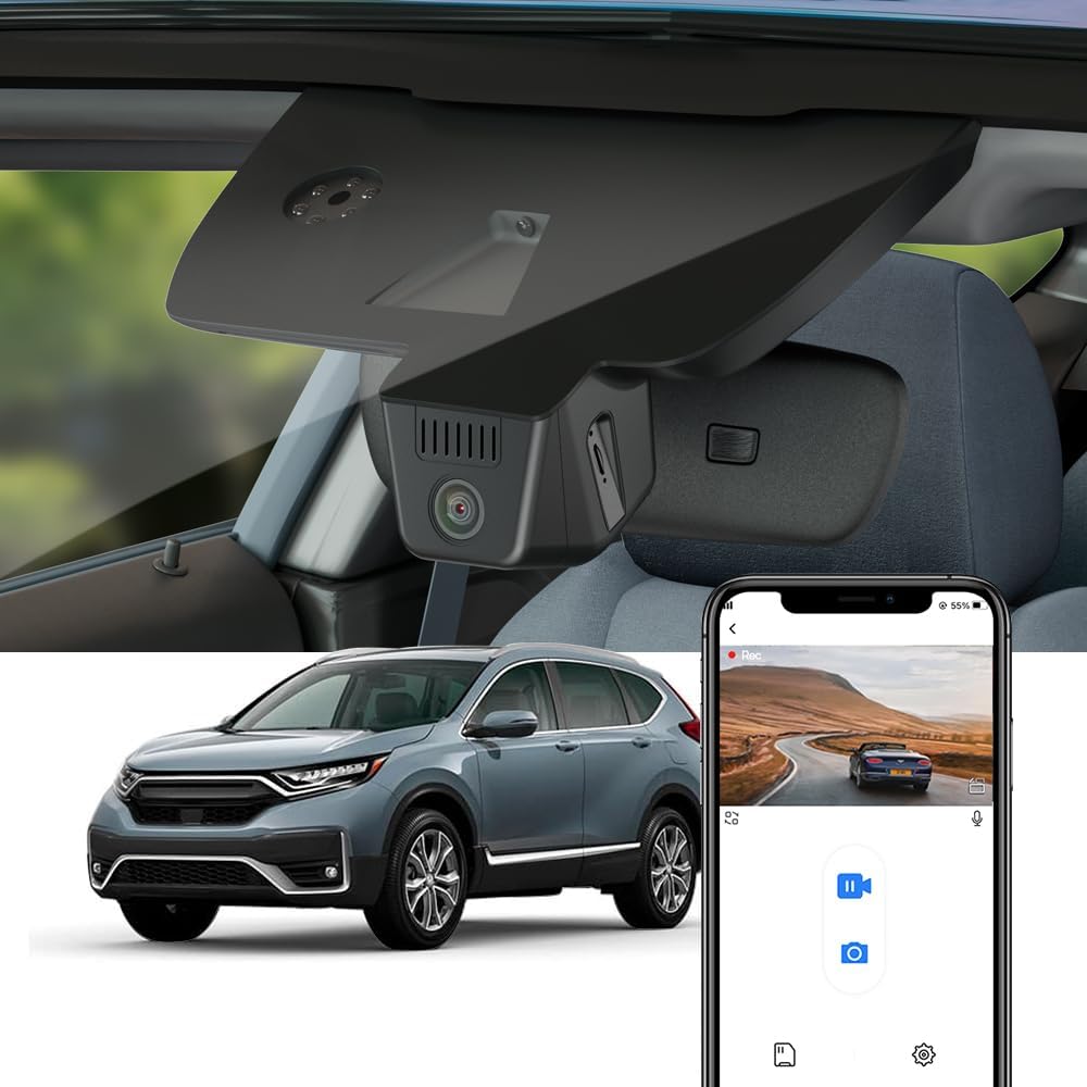 Fitcamx 4K Dash Cam 2160P Front and Rear 1080P Suitable for Honda CR-V LX EX EX-L Touring 2022 2021 2020 2019 2018 2017 (Gen5), OEM Look, 2160P+1080P HD Video WiFi, Loop Recording G-Sensor, 128GB Card