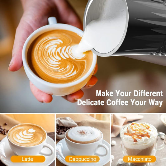 Milk Frother Electric,Flevo 4 in 1 Electric Milk Frother and Steamer,240ml Electric Milk Steamer Warmer with Two Whisks for Heating and Frothing Milk,for Coffee, Latte,Cappuccinos,Macchiato - PuriLite