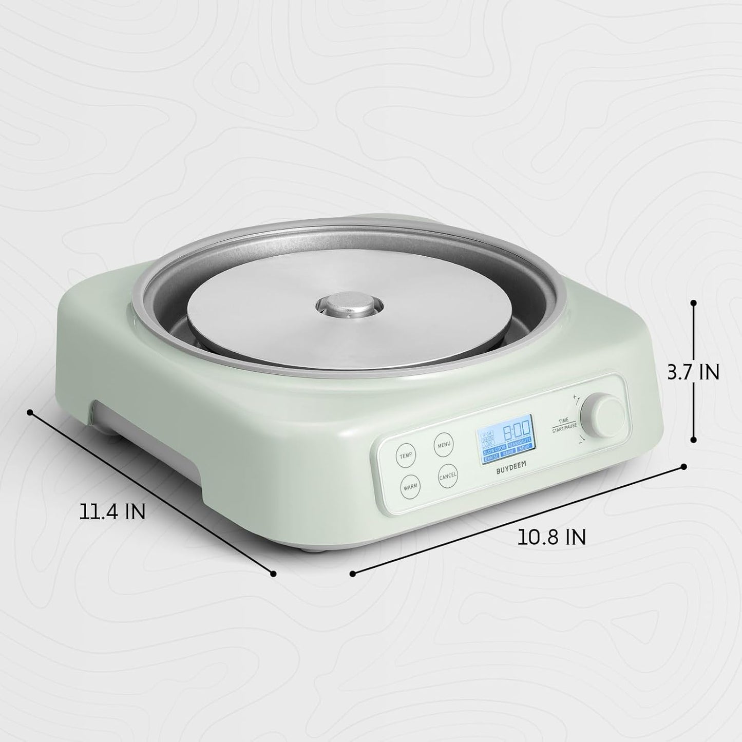 BUYDEEM LP55 5-in-1 Slow Cooker, Compatible with Various Cookwares, Multi-Cooker with Two Temperature Settings, Auto Keep Warm for 2H, Cozy Greenish, No Pot Included