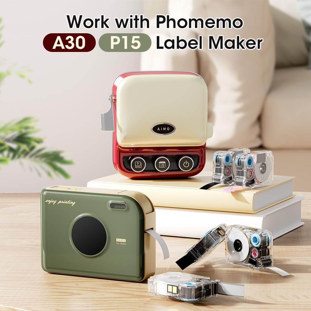 Phomemo A30 P15 Label Maker Long Tape, Black on White Continuous Tape, Strong Adhesion Sticker Self-Adhesive Standard Label Tape, Indoor/Outdoor Use, 15mm x 500mm (0.55 x 196.85 Inch), 2-Roll