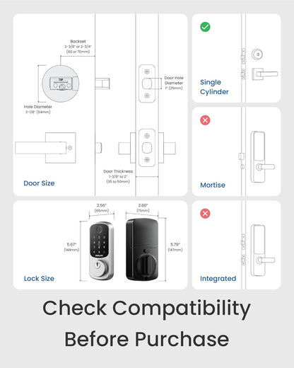 DESLOC B200 Fingerprint Smart Door Lock, Keyless Entry Door Lock, App Control, Easy Installation, Front Door Smart Deadbolt Lock, Touchscreen Keypad, Emergency Power Port, 12 Months Battery, IP54