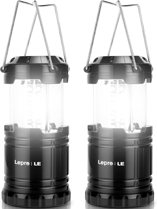 Lepro LED Collapsible Camping Lantern, Super Bright, Battery Powered Camping Light, IPX4 Water Resistant, Portable Emergency Lights for Power Outage, Hurricane, Storms, 2-Pack