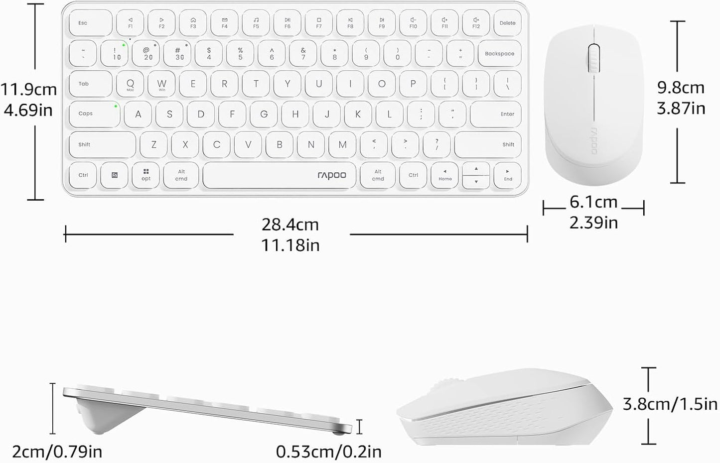RAPOO Keyboard and Mouse Wireless - 9010M Multi-Device Wireless Keyboard Mouse Combo, 2.4GHz/Bluetooth 5.0/4.0 Wireless Keyboard Mouse Set for Windows/Mac/Linux/Chrome, Support 4 Devices, Silent Click