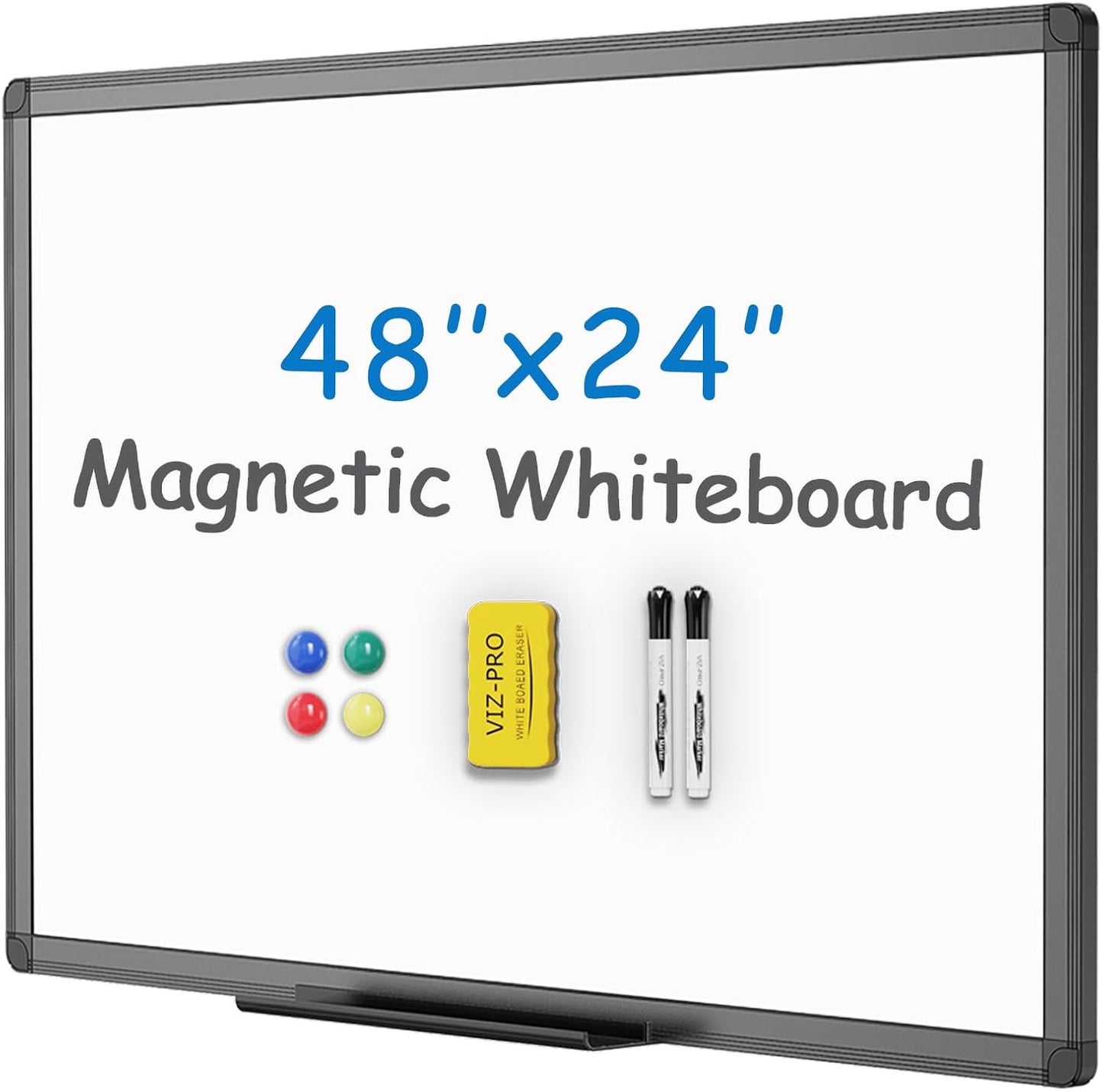 VIZ-PRO Tableau blanc magnétique effaçable à sec, 91,4 x 61 cm, cadre en aluminium noir