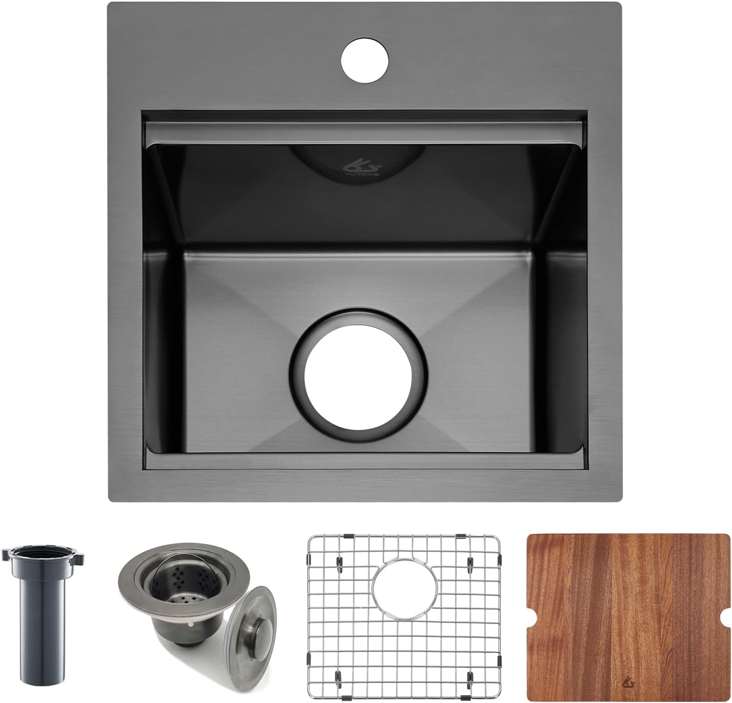Yutong 16" x 20" Top-Mount/Drop in SS304 Stainless Steel Kitchen Black Sink Single Bowl Without Grid