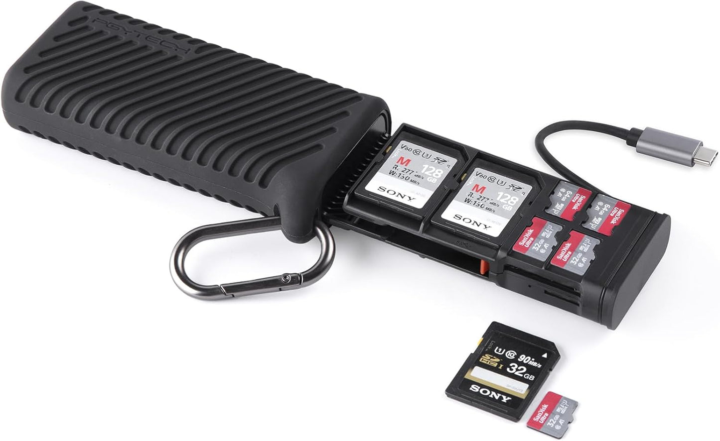 PGYTECH Createmate CFexpress Type B Card Reader 12 in 1 Card Case USB3.2 Gen 2 10Gbps SD Card Reader for Photographers (Green, CFexpress-A)