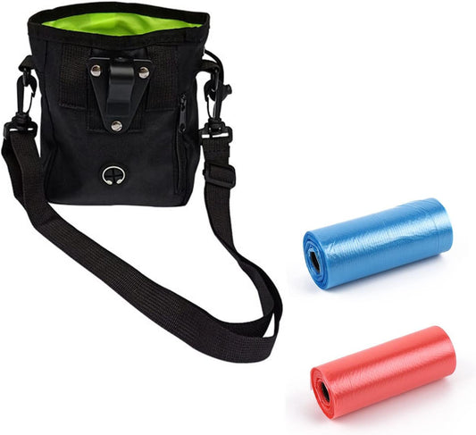 1 Pcs Dog Treat Training Pouch,with 2 Belts, Treat Pouch Dog Training Contains 2 Rolls of Poop Bags, Adjustable Dog Treat Bag, Hands-Free Puppy Training Pouch for Dog Treats (Black)