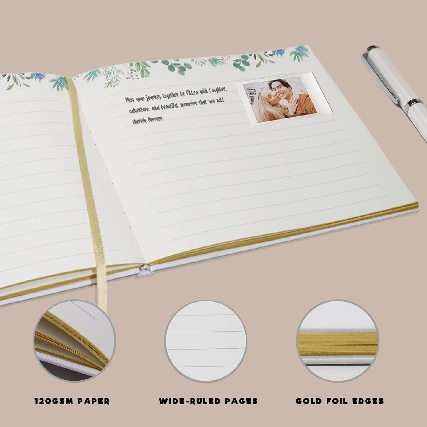 Wedding Guest Book, Sign-in Book for Wedding Reception Baby Shower Registry, Polaroid Guestbook with Gold Foil Gilded Edges - PuriLite