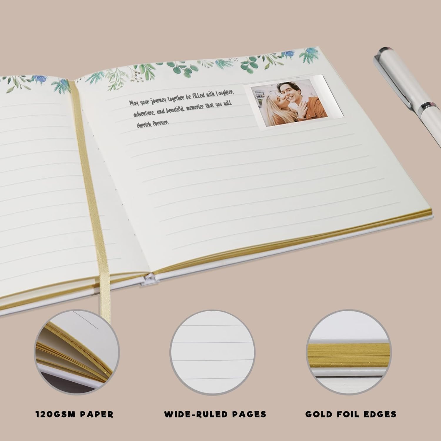 Wedding Guest Book, Sign-in Book for Wedding Reception Baby Shower Registry, Polaroid Guestbook with Gold Foil Gilded Edges - PuriLite