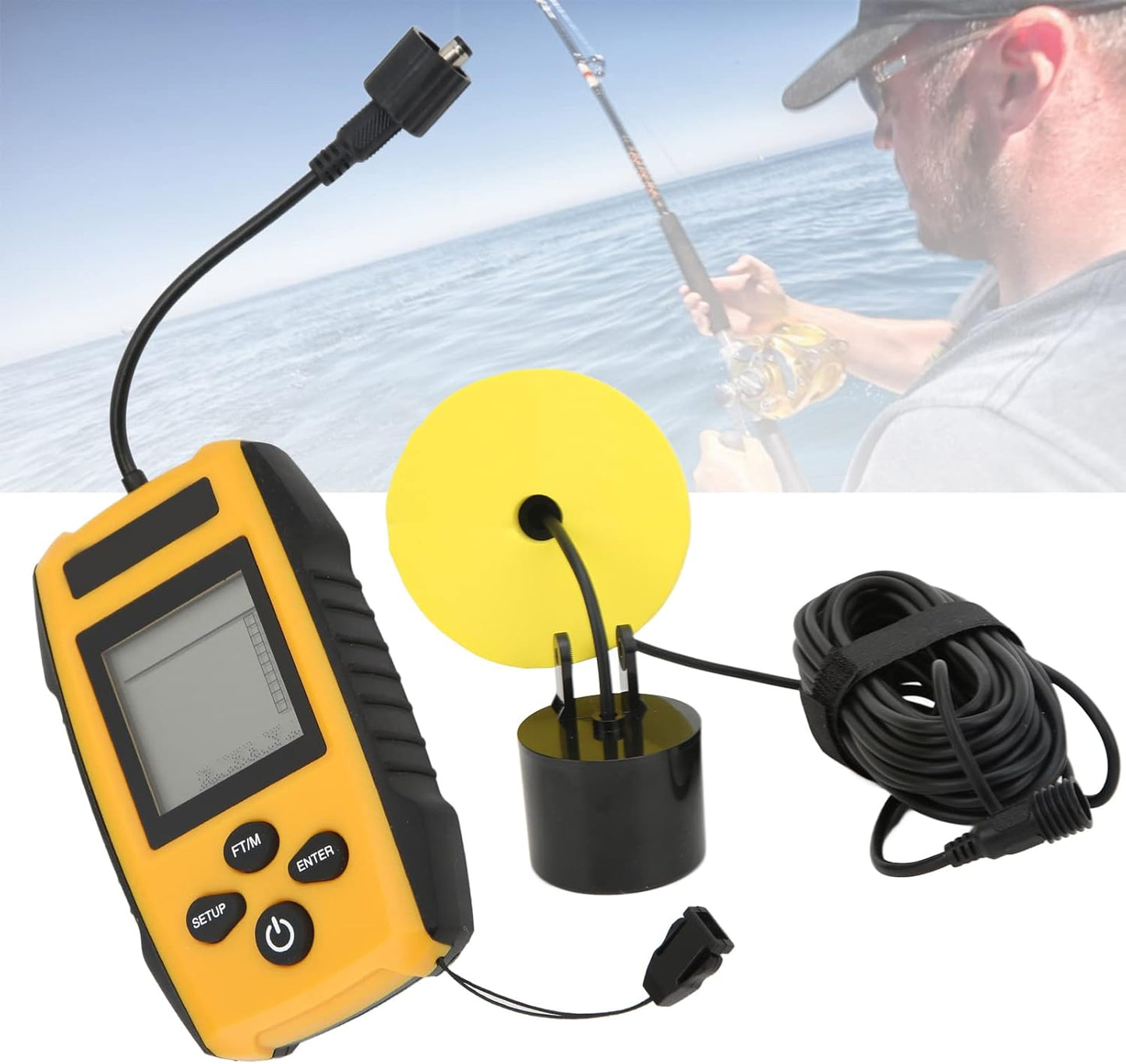 Fafeicy Sonar Fish Finder, Fish Detector, Wired Depth Finder with HD LCD Display, for Boat Fishing Kayak Saltwater