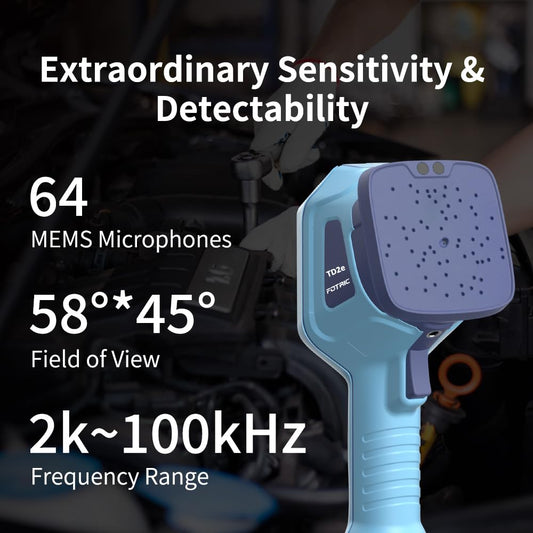 TD2e Acoustic Imaging Camera,64 MEMS Digital Microphones,Acoustic Imager for Compressed Air Leaks, Vacuum Leaks, Vibration Problems Detection,2k~100kHz Frequency Range, 3.5" Touch Screen,5MP