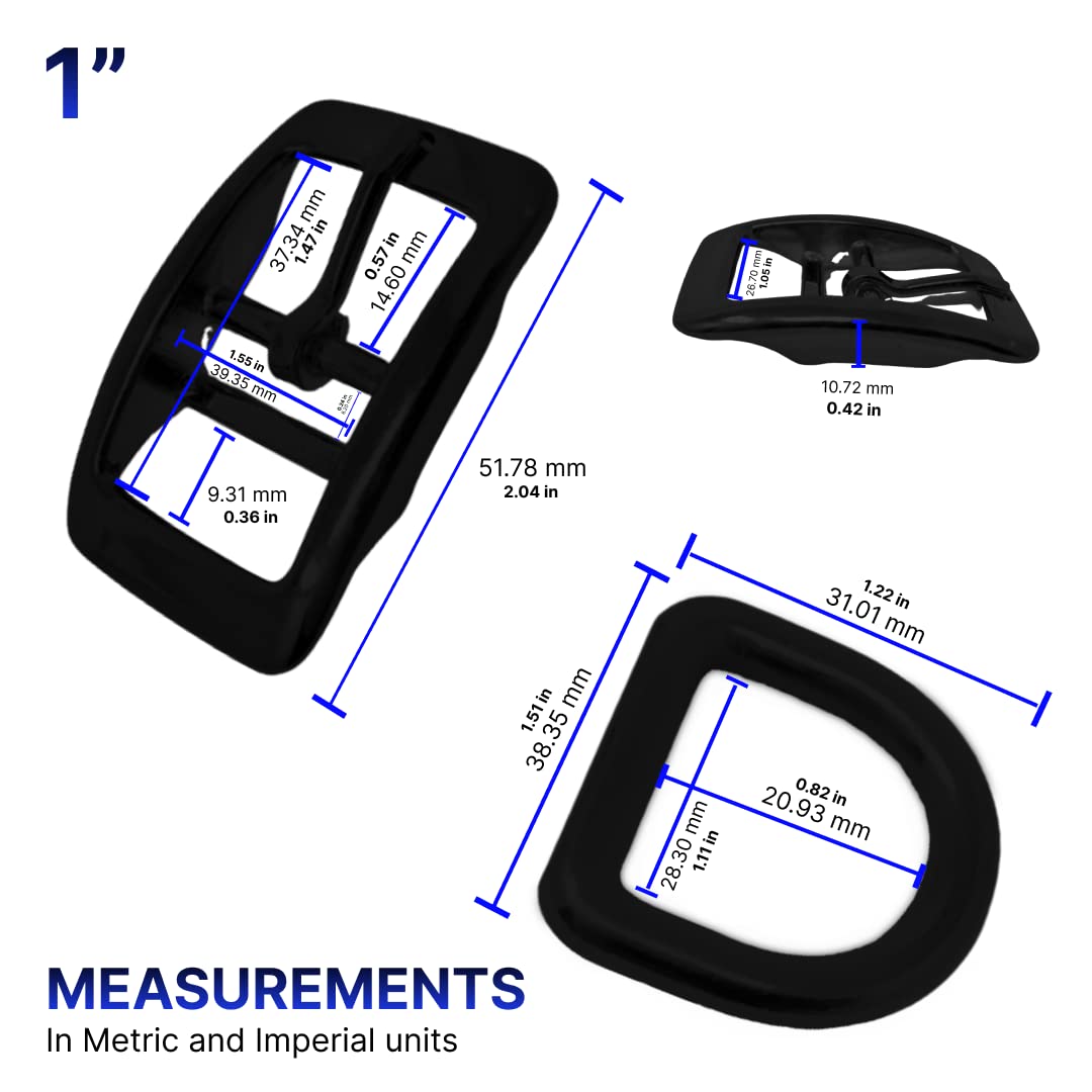 Regal Dog Products 1" Inch Double Bar Buckle and Matching D-Ring in Nickel Plated Hardware (6-pack)