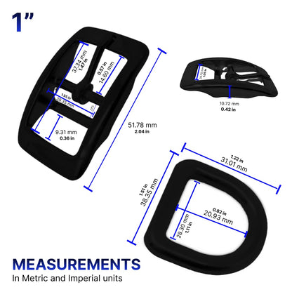 Regal Dog Products 1" Inch Double Bar Buckle and Matching D-Ring in Nickel Plated Hardware (6-pack)