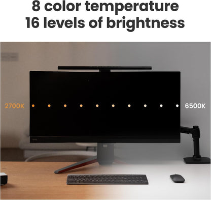 BenQ ScreenBar Pro LED Monitor Light (Silver)/Ultrawide Illumination/Motion Sensor/Adjustable Brightness and Color Temperature/Eye-Care Light Bar/No Screen Glare/Space Saving/Curved Monitors/USB-C