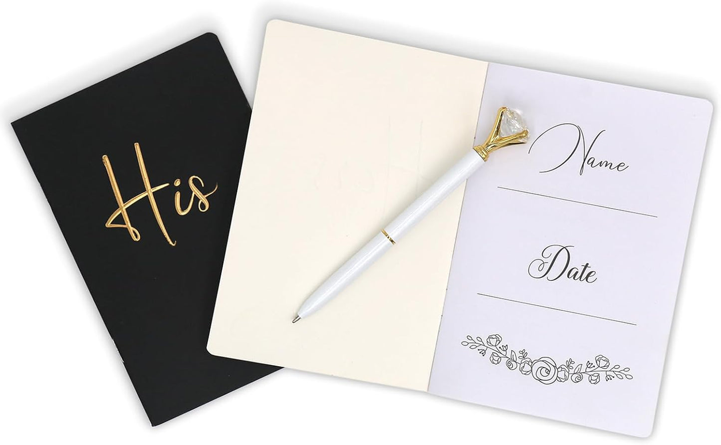 Vekola Vow Books for Wedding His and Hers Elegant Gold Foil Set of 2 Wedding Notebook with 28 Pages (Navy Blue+White)