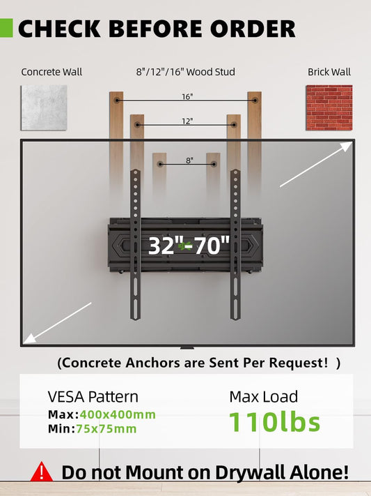 USX MOUNT UL Listed Full Motion TV Wall Mount for Most 32-70 inch TVs up to 110lbs, Wall Mount TV Bracket with Dual Swivel Articulating Arms, Max VESA 400x400mm and 16" Wood Studs, XMM021 - PuriLite