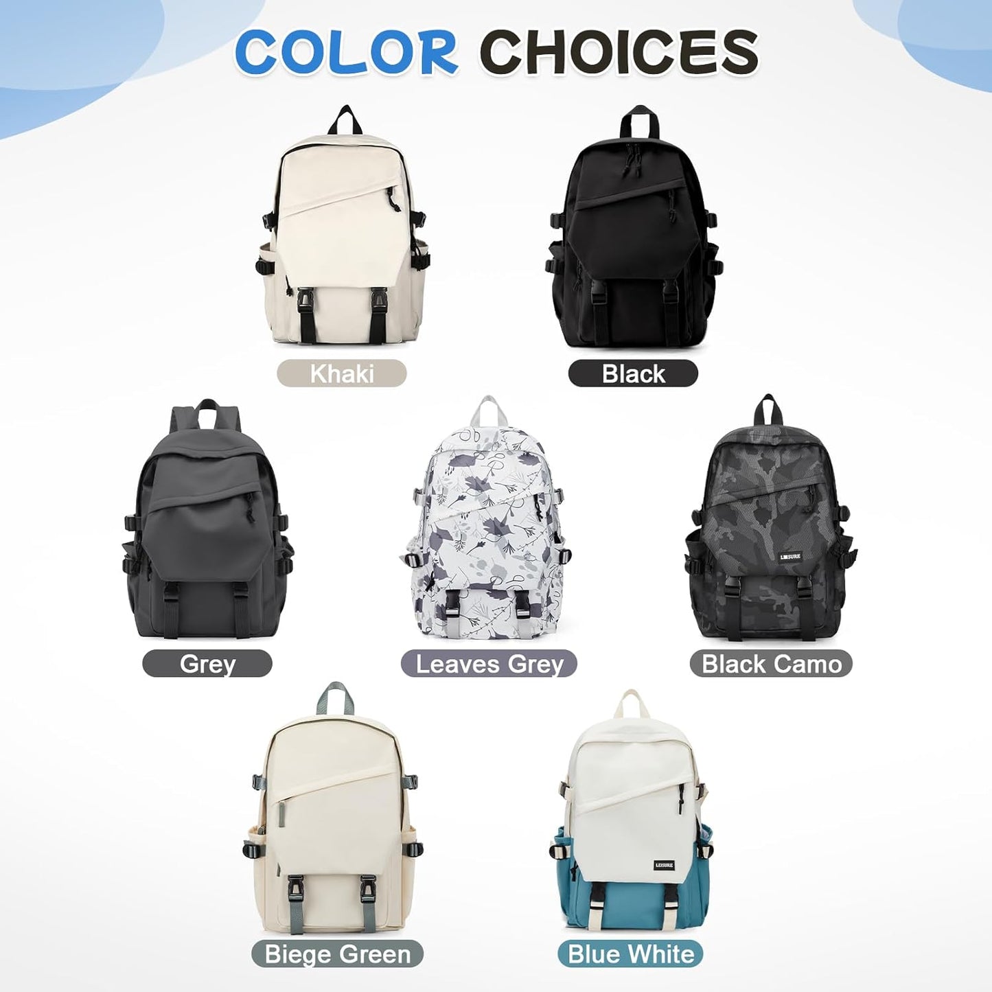 School Backpack for Women Men College High School Bags for Boys Girls Casual Daypack Laptop Backpack Waterproof Black Bookbag Travel Rucksack