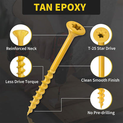 Wood Screws 3 Inch, FIXLINK Deck Screws #10 x 3, 310pcs, Epoxy Coated, T25 Star Bit Above 1500 Hour Salt Spray Coating Outdoor Decking Screws Excellent Rust Resistant for Outdoor Wood Fence