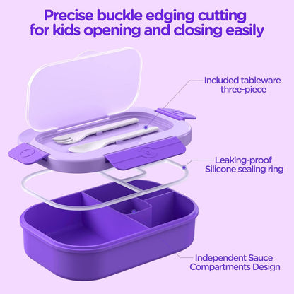 Lunch Box Kids Bento Box - 1300ML Ideal Leak Proof Bento Lunch Box for Kids School Lunchbox for Teens Toddlers Boys, Lunch Box Snack Containers with Utensil (Lunch Box-Purple)