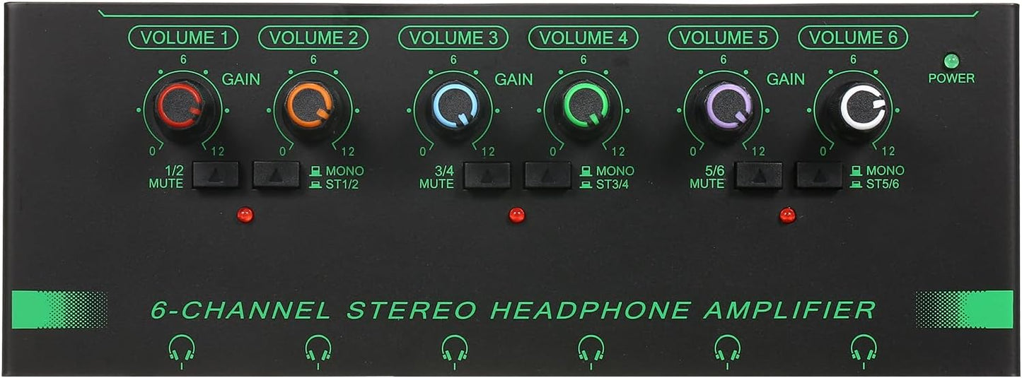 Headphone Amplifier, Headphone Amp 6 Channel Metal Stereo Audio Amplifier Splitter Mini Earphone Splitter