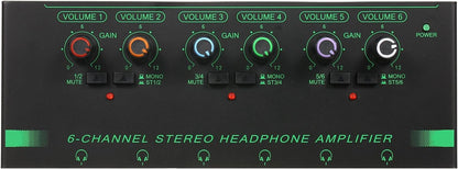 Headphone Amplifier, Headphone Amp 6 Channel Metal Stereo Audio Amplifier Splitter Mini Earphone Splitter