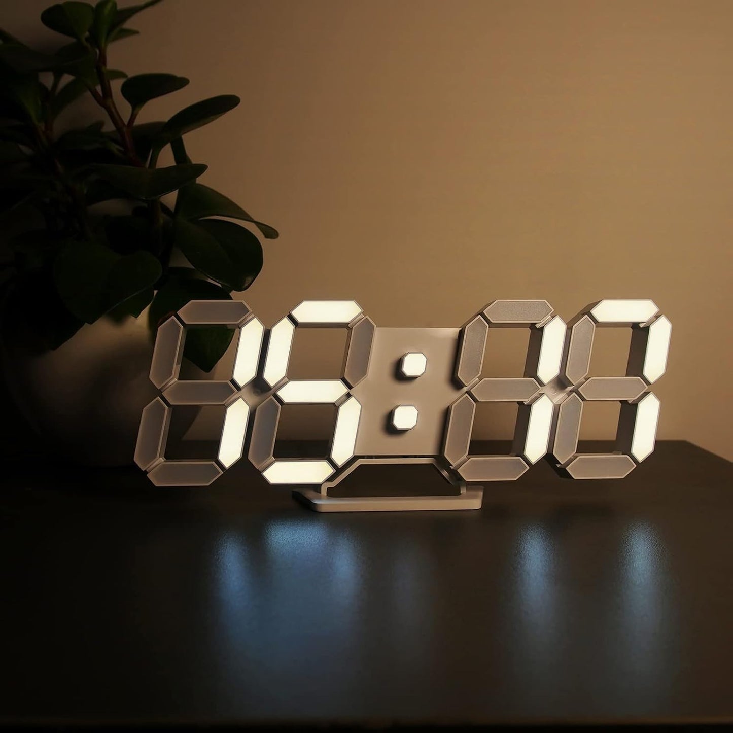 Deeyaple 3D LED Digital Wall Clock Modern Alarm Clock Adjust Brightness 12/24 Time Date Temperature Silent Snooze USB Night Light Remote Control Kitchen Bedroom Living Room Small 9.7 inch White