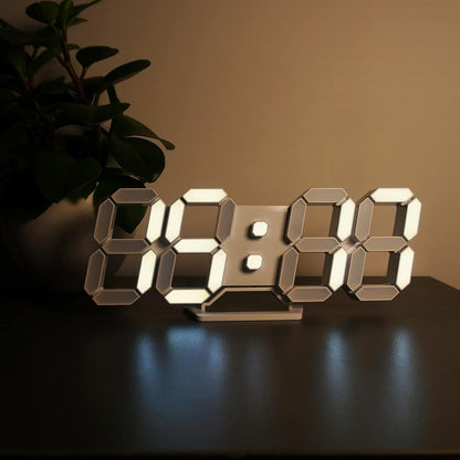 Deeyaple 3D LED Digital Wall Clock Modern Alarm Clock Adjust Brightness 12/24 Time Date Temperature Silent Snooze USB Night Light Remote Control Kitchen Bedroom Living Room Small 9.7 inch White