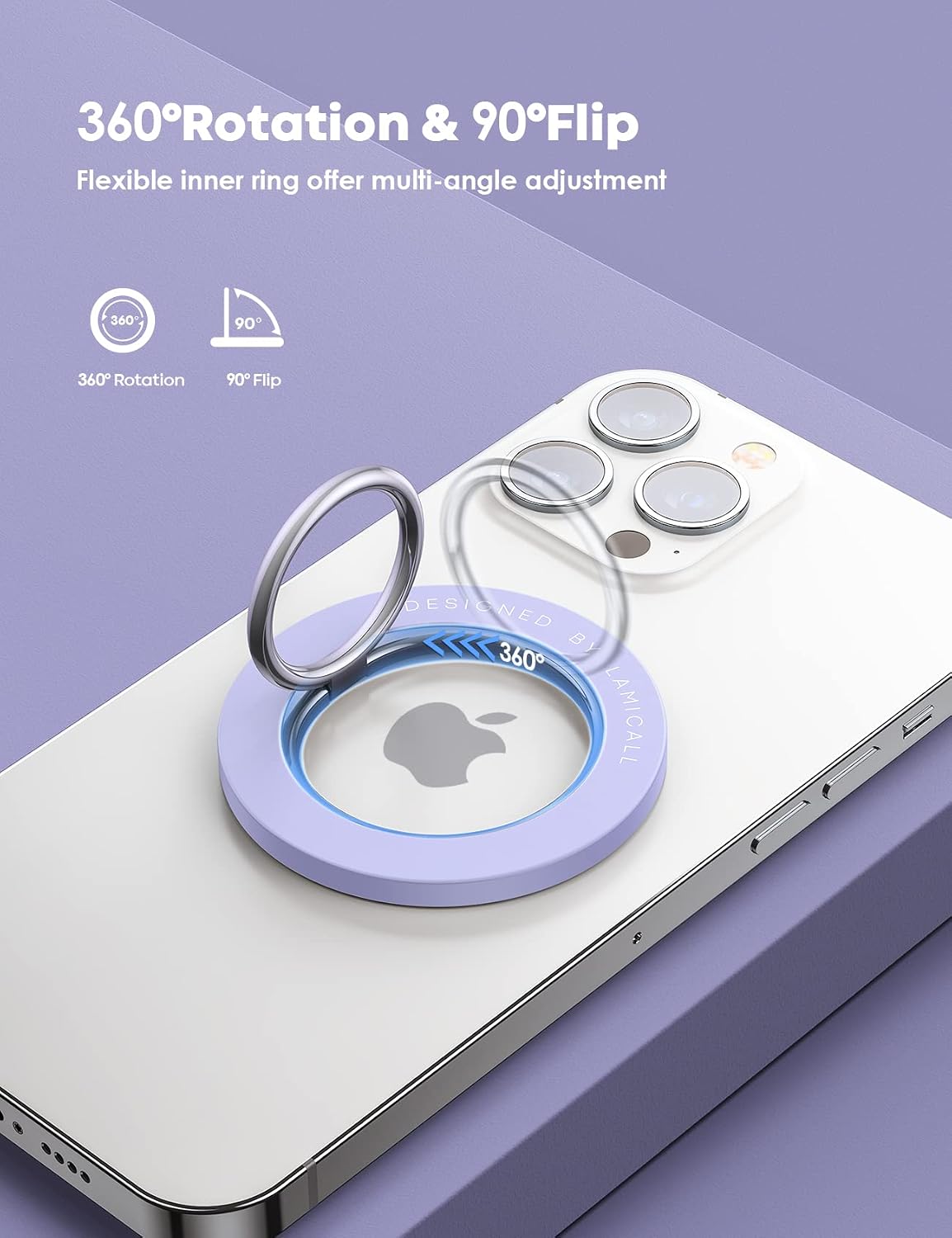 Magnetic Phone Ring Holder for Magsafe - Lamicall 【Wireless Charger Friendly】 Grip Stand, Phone Ring Stand for Magsafe Accessories, Violet