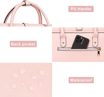 MOSISO Laptop Bag for Women, PU Leather Laptop Shoulder Bag Convertible Backpack, Work Travel Computer Bag with Bowknot - PuriLite