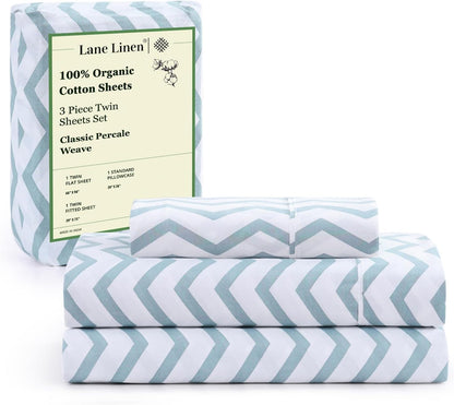 Lane Linen 100% Organic Cotton Queen Sheet Set, 4-Piece Percale Bed Sheets for Queen Bed - Soft, Breathable, Hypoallergenic, Deep Pocket Fits Mattress Up to 15" Deep, Hotel Quality Sheets - White