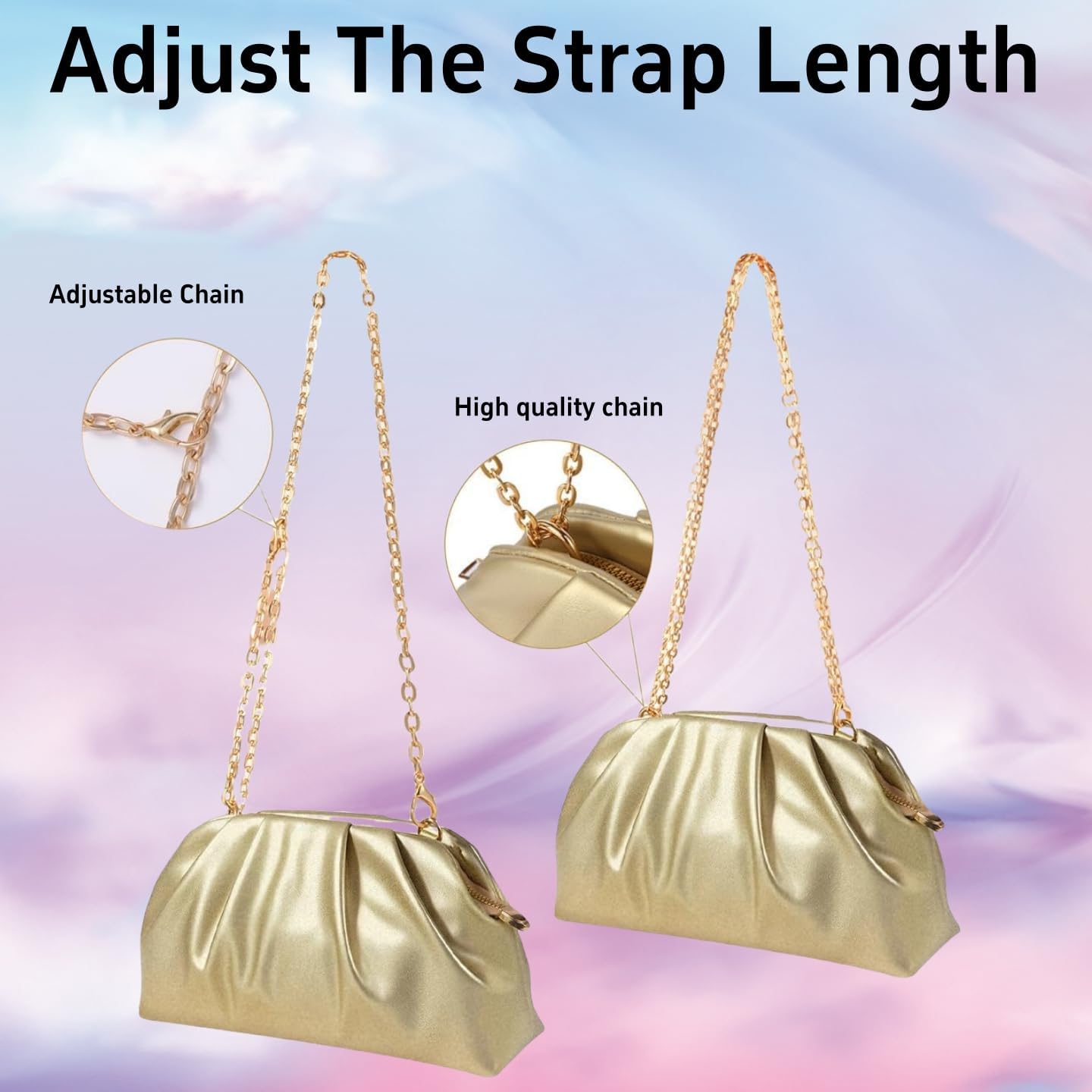 Purilite Select | Dressy Pleated Clutch Purse | Soft PU Vegan Leather Evening Bag | Elegant Formal Handbag for Wedding, Prom & Cocktail Party