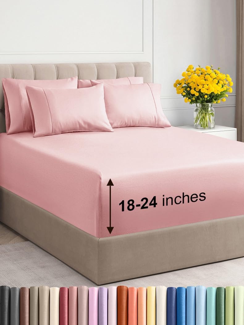 Extra Deep Queen Sheet Set - 6 Piece Breathable & Cooling Sheets - Hotel Luxury Bed Sheets Set - Easy & Secure Fit - Soft, Wrinkle Free & Comfy Sheets Set - White Sheet Set w/Extra Deep Pockets