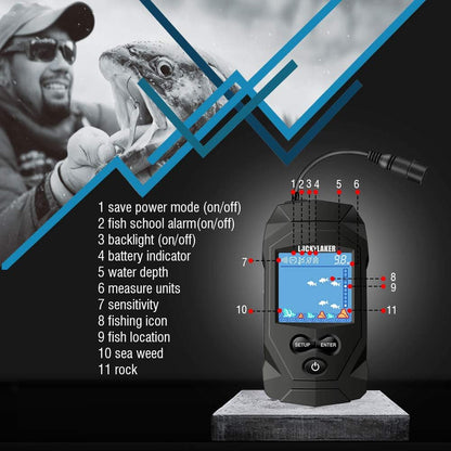 LUCKYLAKER Depth Ice Fish Finder Display Boat Ice Fishing Finder Sonar Portable Wired Fish Finders Transducer LCD Monitor