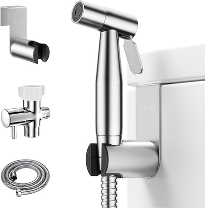 Arofa Handheld Bidet Sprayer for Toilet-Adjustable Water Pressure Control with Bidet Hose for Feminine Wash, Stainless Steel Brushed Nickel Cloth Diaper Bidet Toilet Sprayer for Baby Wash