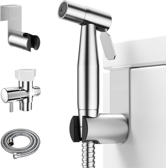 Arofa Handheld Bidet Sprayer for Toilet-Adjustable Water Pressure Control with Bidet Hose for Feminine Wash, Stainless Steel Brushed Nickel Cloth Diaper Bidet Toilet Sprayer for Baby Wash