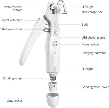 VOLUEX Dog Nail Grinder, Upgraded 2-in-1 Dog Nail Clippers Electric Pet Nail Trimmer with LED Light, Professional Safe Paws Grooming & Smoothing for Large, Medium, Small Dogs & Cats