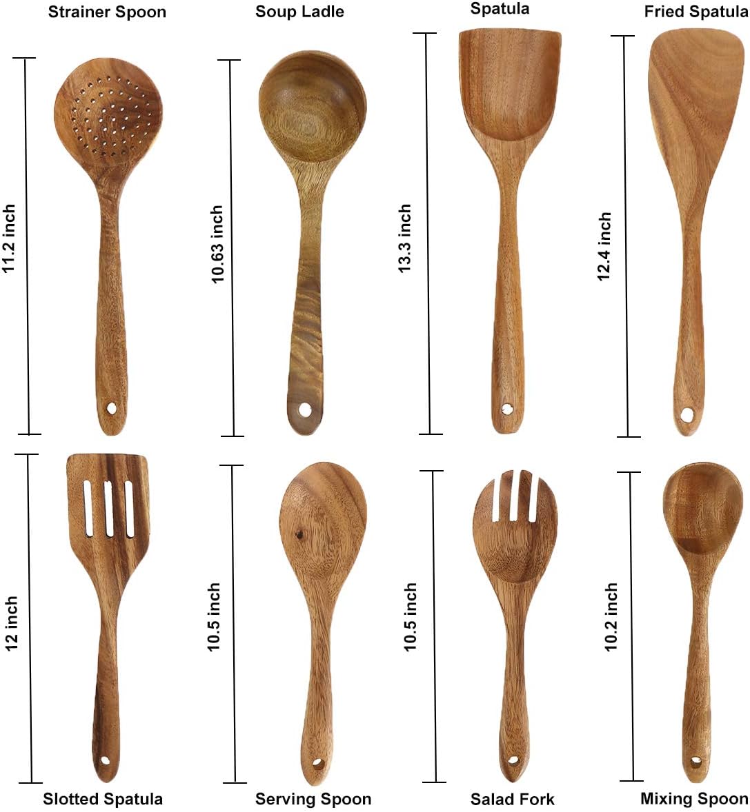 Wooden Cooking Utensils Set | Natural Teak Kitchen Spoons | Heat Resistant Wooden Spatula | Non Stick Cookware Tools | Eco Friendly Kitchen Utensils - PuriLite
