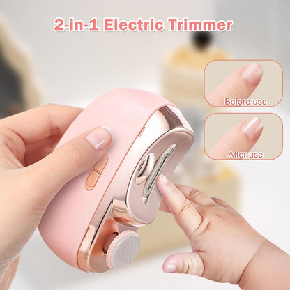 2 in 1 Electric Automatic Nail Clippers Trimmer, 2 Speeds Levels Fingernail Trimmer, Polisher Electric Nail Clipper with Light for Adults baby, White