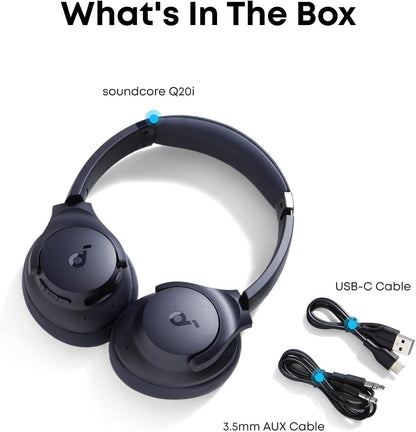 soundcore by Anker Q20i Hybrid Active Noise Cancelling Headphones, Wireless Over-Ear Bluetooth, 40H Long ANC Playtime, Hi-Res Audio, Big Bass, Customize via an App, Transparency Mode, Ideal for Travel