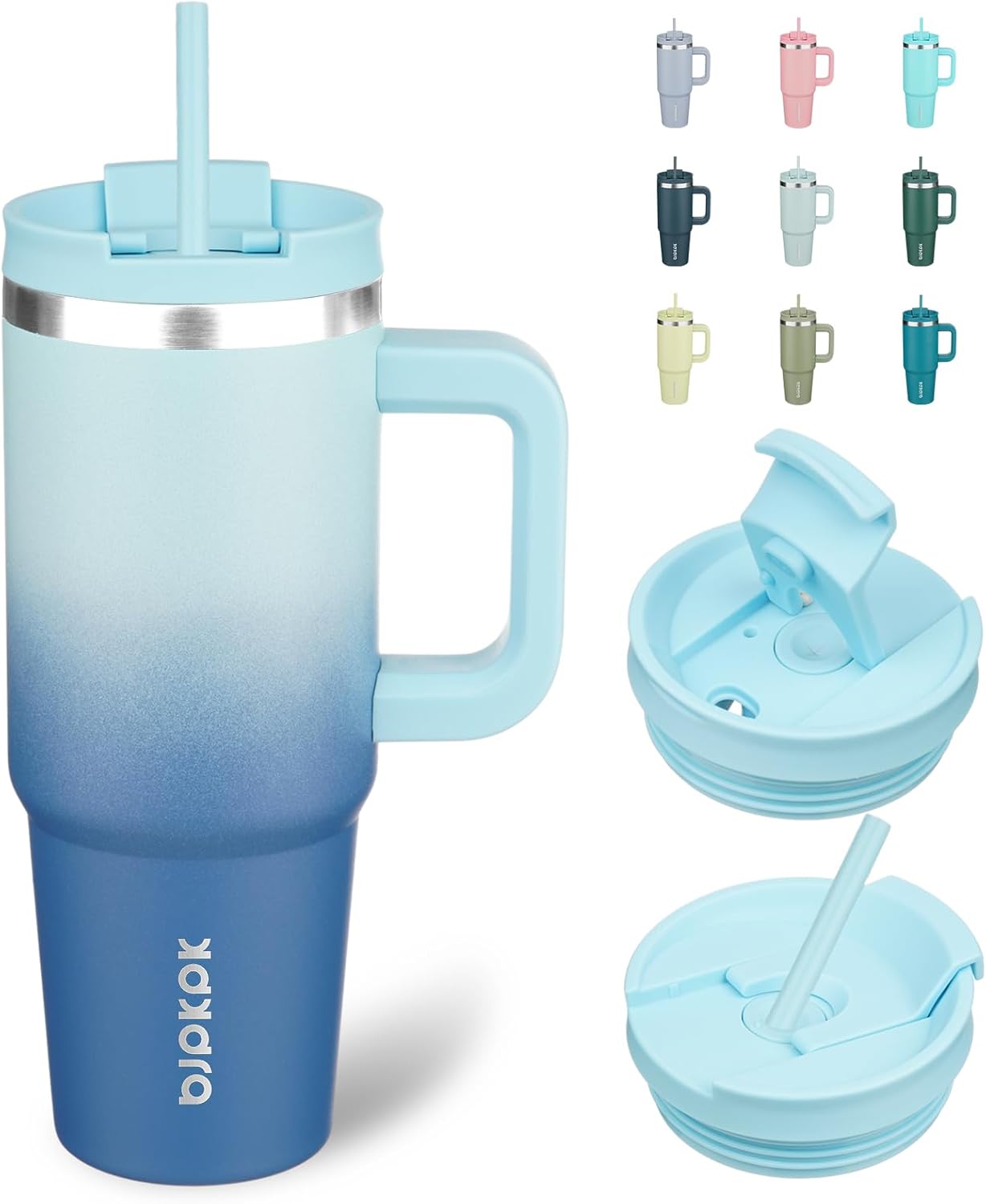 BJPKPK Tumbler with Handle and Straw 30oz Insulated Tumbler Cups with Lid Stainless Steel Travel Coffee Mug,Indigo Black