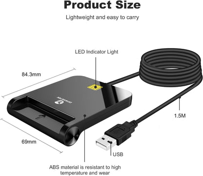 Zoweetek CAC Reader, CAC Card Reader Military, DOD Military USB Common Access CAC, Compatible with Windows, Mac OS and Linux