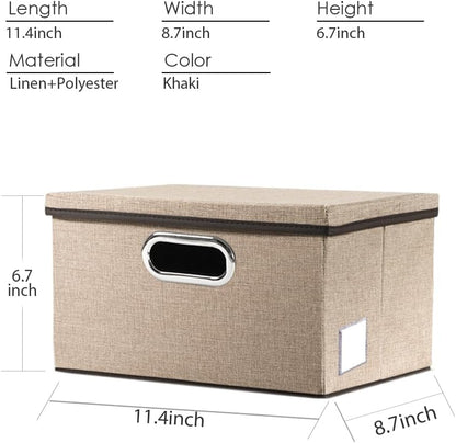 PRANDOM Large Foldable Storage Bin with Lid [1-Pack] Linen Fabric Decorative Storage Box Organizer Containers Basket Cube with Handles Divider for Bedroom Closet Office Living Room (17.7x11.8x11.8")
