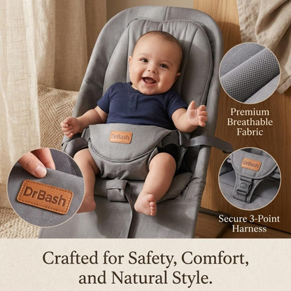 Portable Baby Bouncer Seat for Newborns | 3 Recline Positions, Safety Harness & Washable Cover