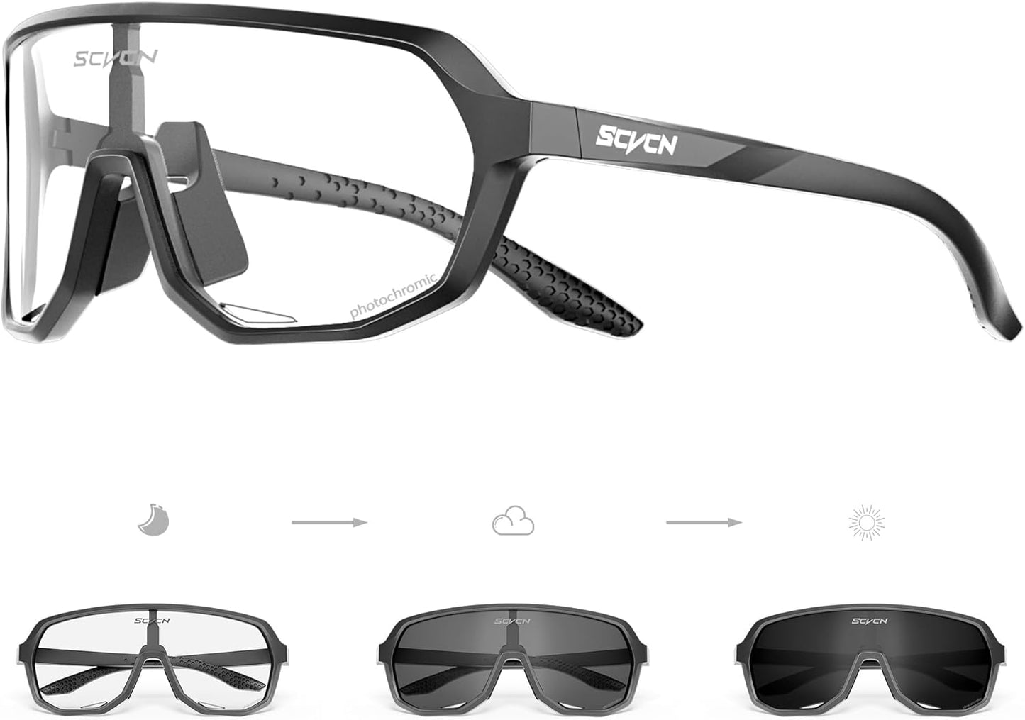 SCVCN Photochromic Cycling Glasses Men Women Clear Sports Sunglasses UV400 Protection for Cycling Running Baseball mtb DZ-S63