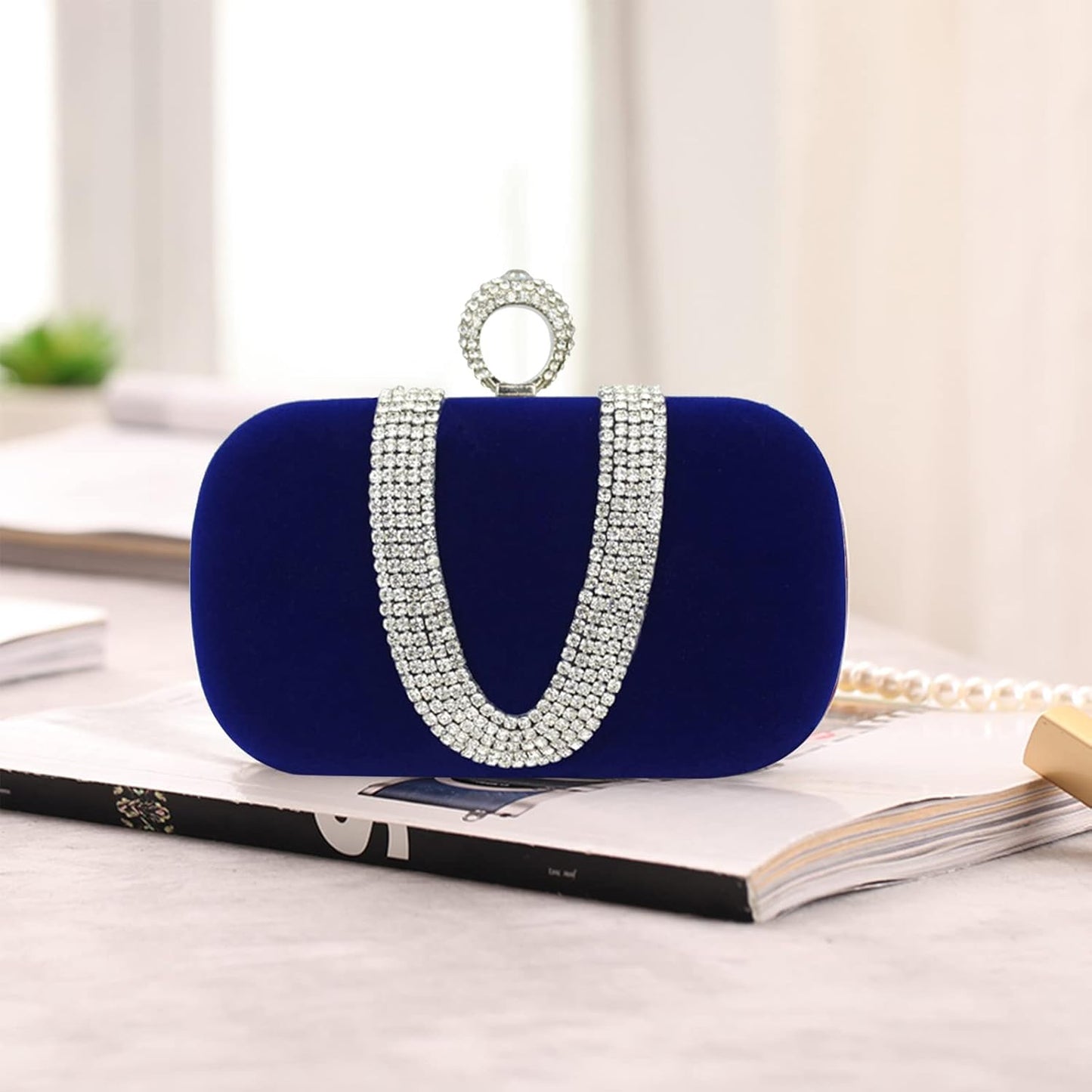 CORIOS Women Velvet Evening Bag Sparkly Rhinestone Clutch Bag Bridal Wedding Purse Charming Glittering Handbag