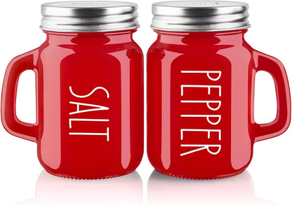 Red Salt and Pepper Shakers Set, ZOSUJO 4 oz Cute Modern Glass Christmas Red Shaker Sets with Stainless Steel Lids, Red Kitchen Decor and Accessories for Home Restaurants Weddings