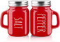 Red Salt and Pepper Shakers Set, ZOSUJO 4 oz Cute Modern Glass Christmas Red Shaker Sets with Stainless Steel Lids, Red Kitchen Decor and Accessories for Home Restaurants Weddings