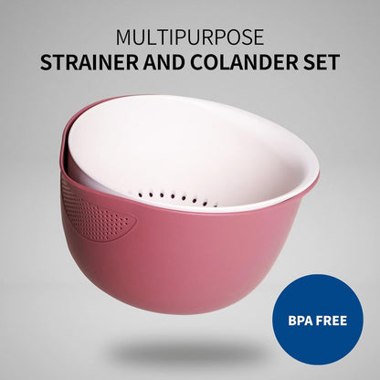 Blue Ginkgo Rice Washing Bowl and Colander Kitchen Set - Strain Rice, Quinoa and Small Grains - Soak, Wash and Drain Produce (4 Quart) - Cream and Limestone